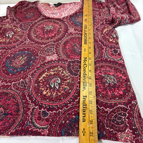 Talbots Women Pure Merino Wool Burgundy Paisley Sweater Large Lightweight Office - Picture 9 of 9